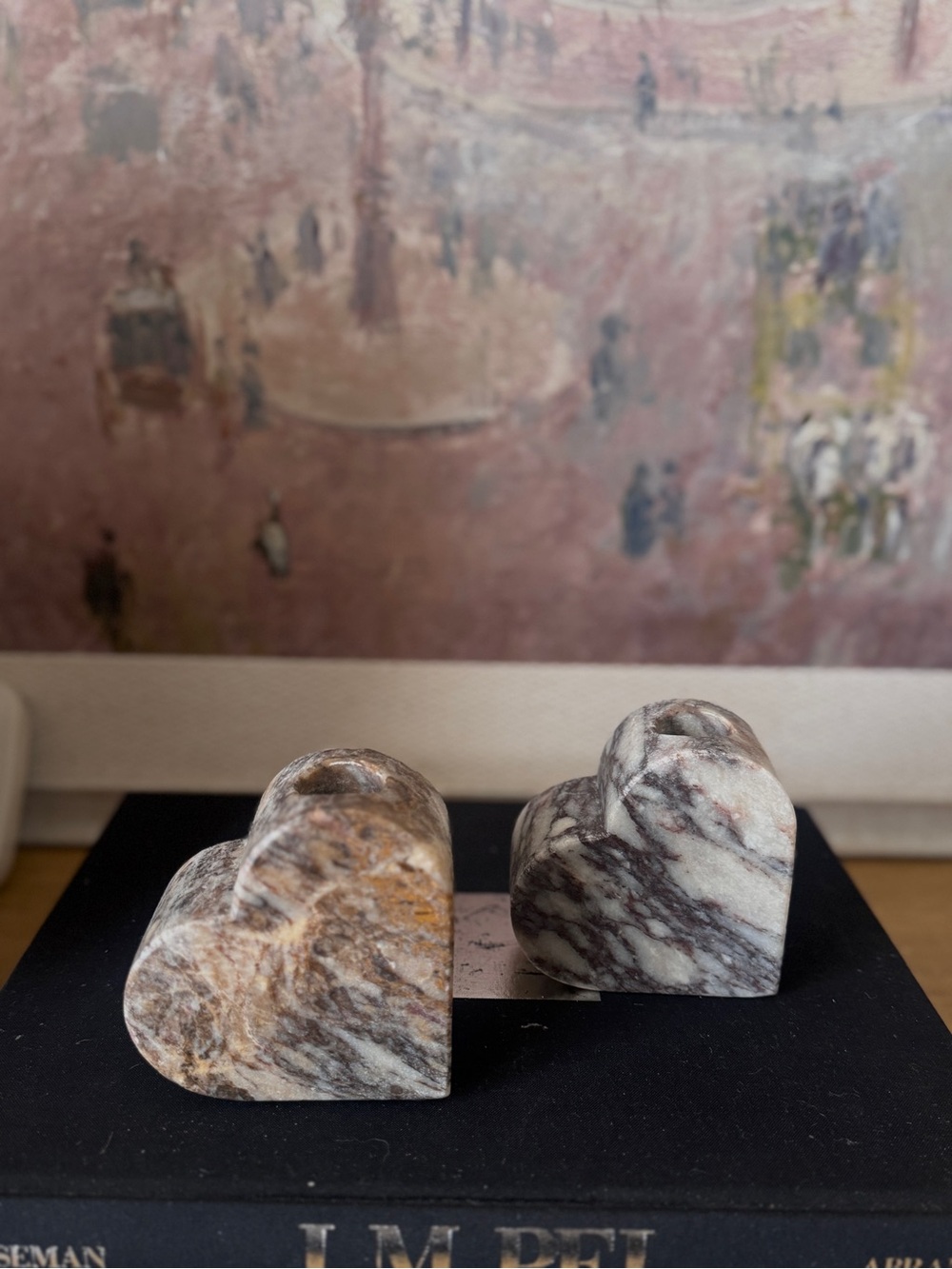 NWT Marble Heart Sculptures Candle Holder - Set of 2